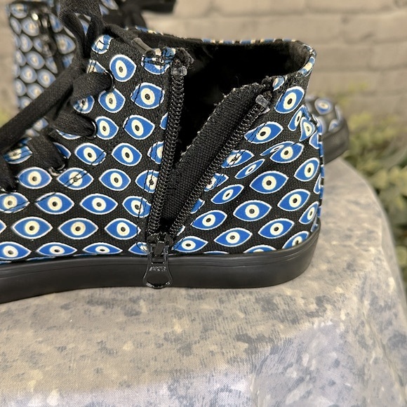 AKID “Anthony Evil Eye” Blue Multi Black Canvas Mid-High Sneakers Boys 5M💙EUC💙 - Picture 7 of 10